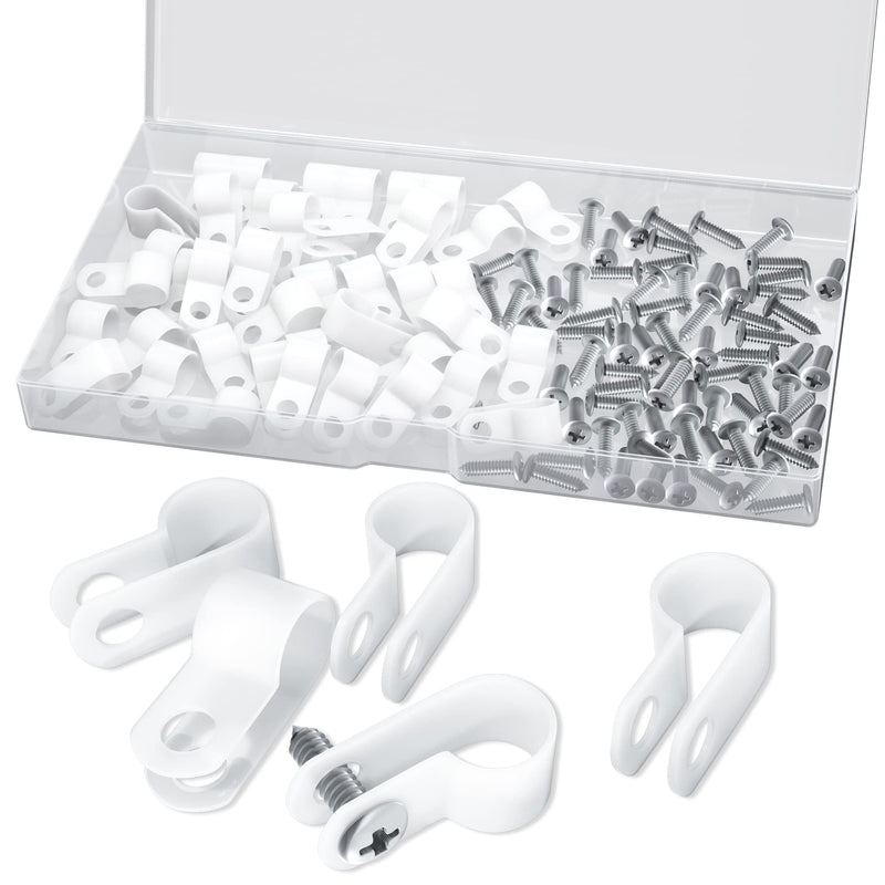 Rope Light Mounting Clips - 60 Pack 1/2 Inch P-Style Extension Cord Wall Clips with Stainless Steel Self Tapping Screws 60 Pack 1/2 Inch Clips with Screws