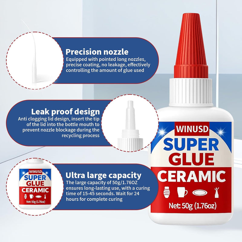50g Ceramic Super Glue Adhesive - Instant Repair for Porcelain, Pottery, Dishes & Tiles | Waterproof, High Resistant | Strong Bond for Kitchen Sink, Bathroom, DIY Crafts & Home Decor Fixes - NewNest Australia