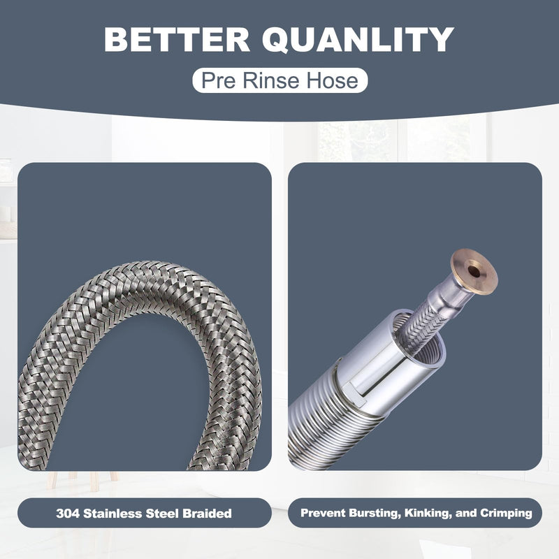 45" Commercial Sink Faucet Sprayer Hose, Pre-rinse Sprayer Hose for Commercial Kitchen Sink Faucet, 45 Inch Stainless Steel Flexible Hose Replacement Kit for Restaurant Industrial Dishwasher