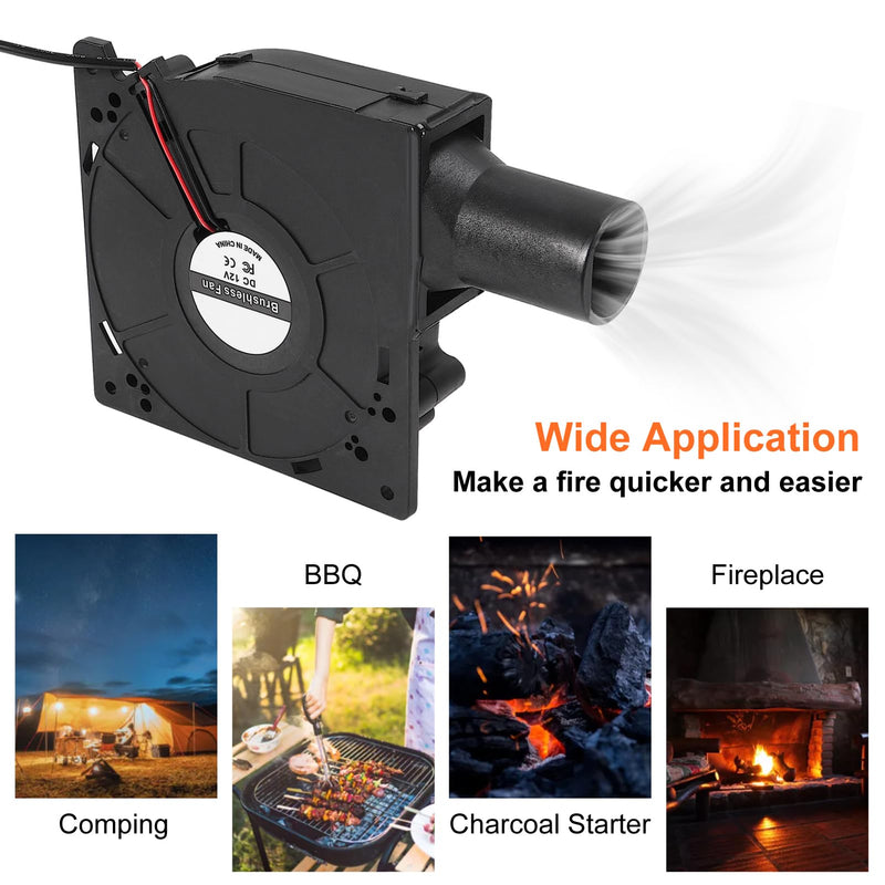 2Set 120mm BBQ Fan 12V Blower Brushless with 110V/120V Variable Speed Controller Fan 4.72in Air Mover Cooling for Camping Quick Charcoal Starter,Outdoor Barbecues,Camping Cooking (2 fan+2 controller) 2pcs-120mm
