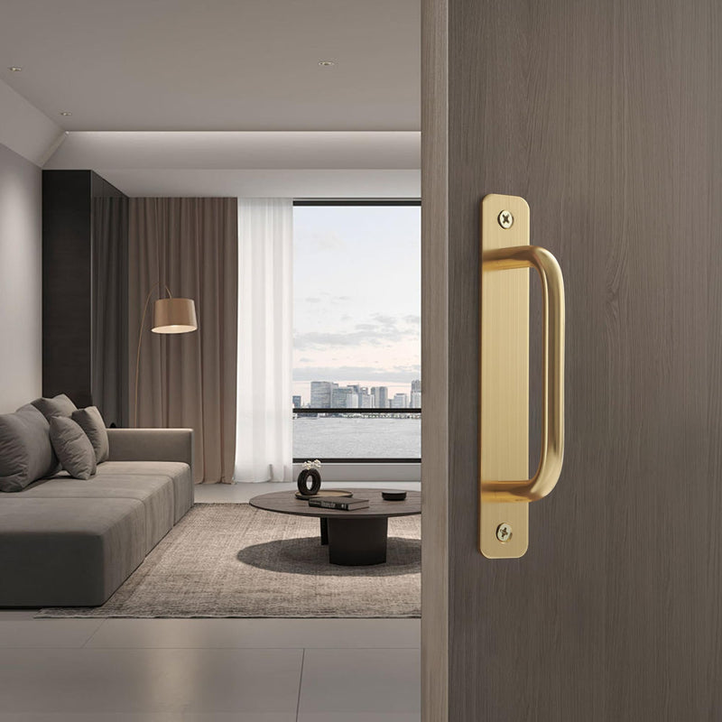 Malimali 4 Pack Gold Barn Door Handles, 5" Hole Center Gate Handle Sliding Door Handles Modern Aluminium Door Pull for Pocket Door Bifold Closet Doors Hardware Replacement 5"/128MM Hole Centers Gold-4 Pack