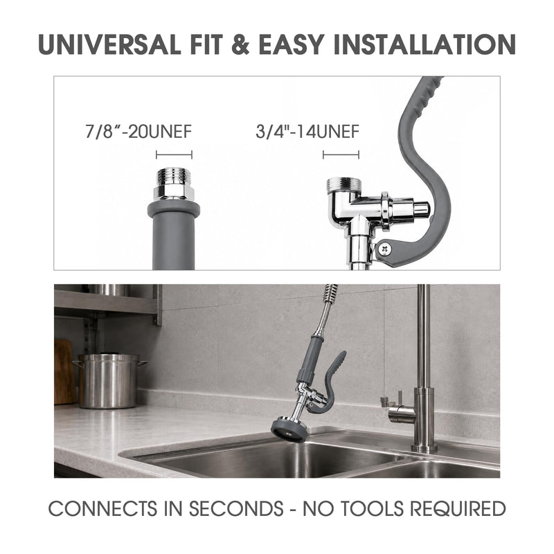 Pre Rinse Sprayer Commercial Sink Sprayer Head, 1.42GPM Restaurant Spray Valve Dish Sprayer Nozzle with Ergonomic Handle, Commercial Faucet Parts for Commercial Kitchen Sink, Chrome Finished(Gray) Gray
