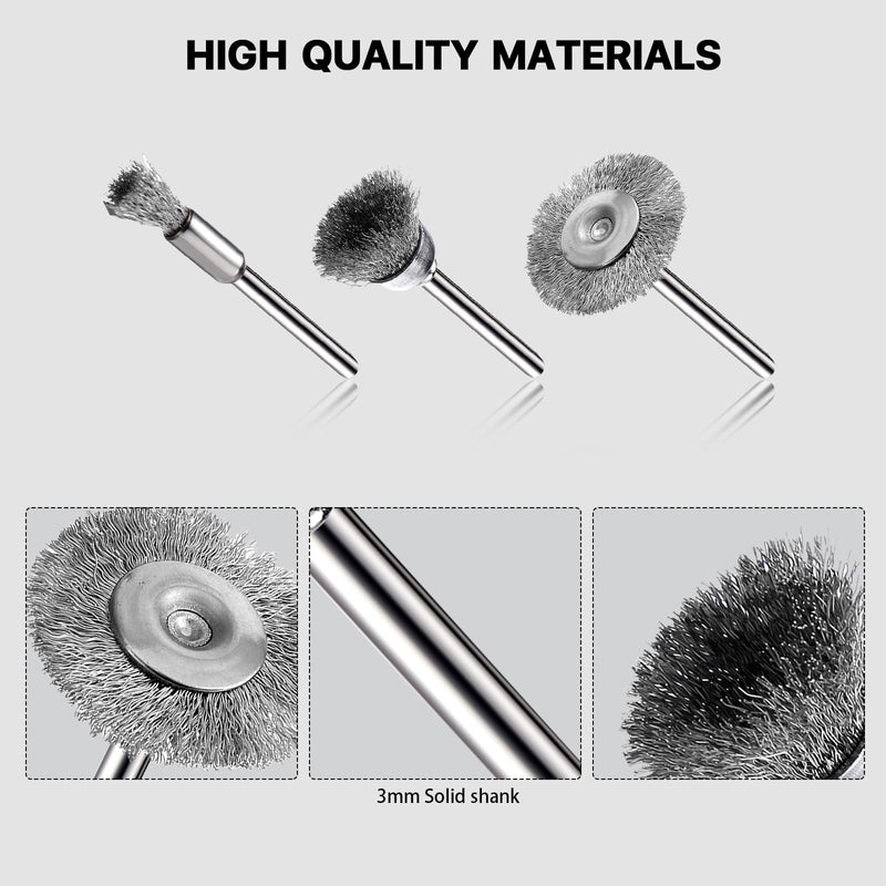 15 Pieces Stainless Steel Wire Brushes, Wire Brush Wheel, Steel Wire Polishing Wheel Kits for Dremel Rotary Tools (1/8 Inch Mandrel)