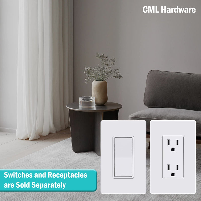 CML Decorator Screwless Wall Plate, 1-Gang Receptacle Outlet Cover, 8 Pack Hidden Screw Smooth Face Switch Plates, Standard Size 2.91"x4.68", Impact Resistant, White Gloss White