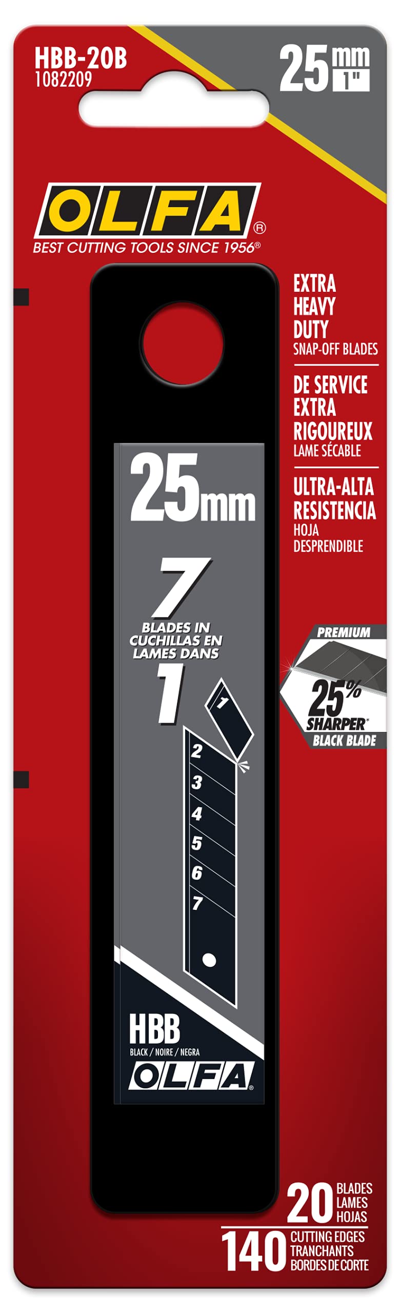 OLFA 25mm Ultra-Sharp Black Snap-Off Blades (HBB-20B) - 20 Blades