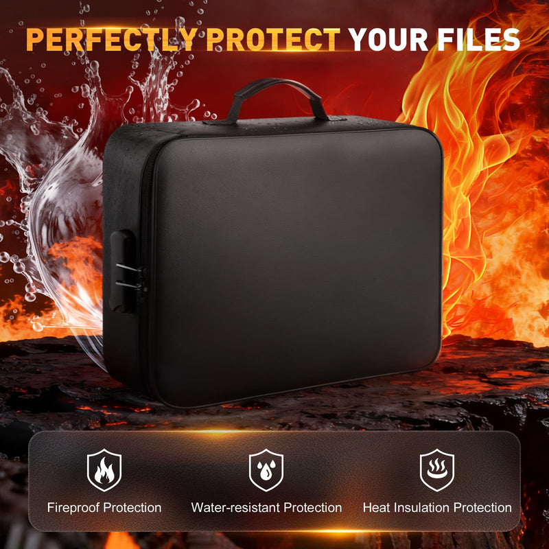 Kanhiro Fireproof Document Box with Lock - Upgraded Waterproof Fireproof Document Bag, Important Document Organizer, Fire Proof Safe for Home Documents, Passport, Laptop, Certificates
