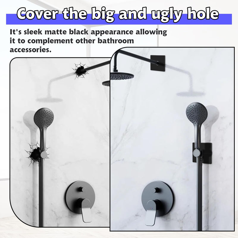 2 Pcs Plumbing Cover Plates, Square Shower Arm Flange Escutcheon Plate Wall Split Pipe Flange Cover Plate for Fixed Shower Head Faucet Standard 1/2 Inch Pipes (Black) Black