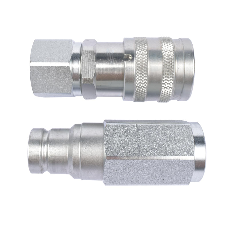 GELUOXI 3/8" Flat Face Hydraulic Quick Connect Coupler Coupling Set w/Dust Caps, 3/8" Body 3/8" NPT Thread