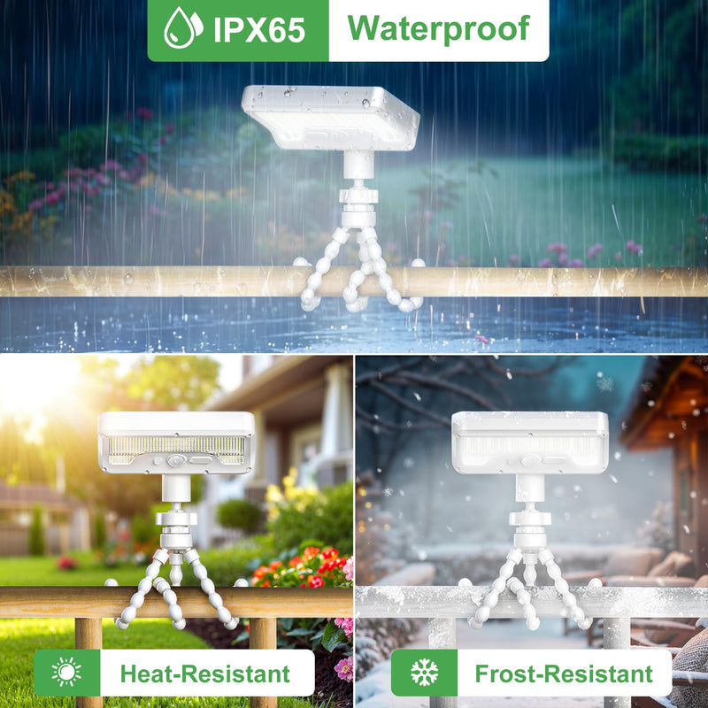 Tryme Solar Lights Outdoor with Motion Sensor, USB & Solar Powered, Adjustable Angle, 3 Modes, Octopus Stand, IP65 Waterproof Fence Lights for Garden, Gate (2 Pack) White 2 PACK