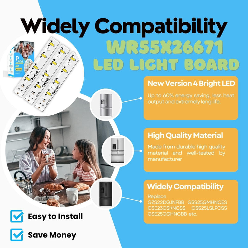 New Upgraded WR55X26671 Led Light Board for GE Freezer Refrigerators Replace PS11767930 AP6035586 4468532 EAP11767930, Waterproof, 2 PCS, Year Warranty