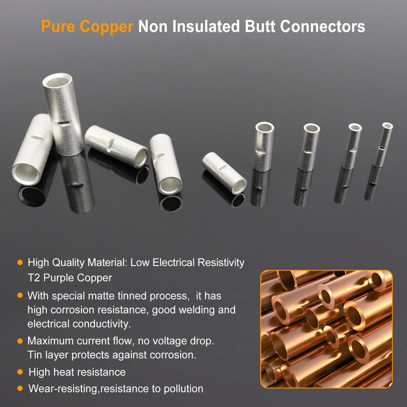 SVAAR 26-22 Gauge Non-Insulated Butt Connectors 100 PCS 26-22 AWG Butt Splice Connectors 0.5 mm² Uninsulated Crimp BN0.5 Butt Connectors Pure Copper Tin Coated Marine Grade Crimp Butt Terminals Tinned Copper 26-22 AWG (BN 0.5)