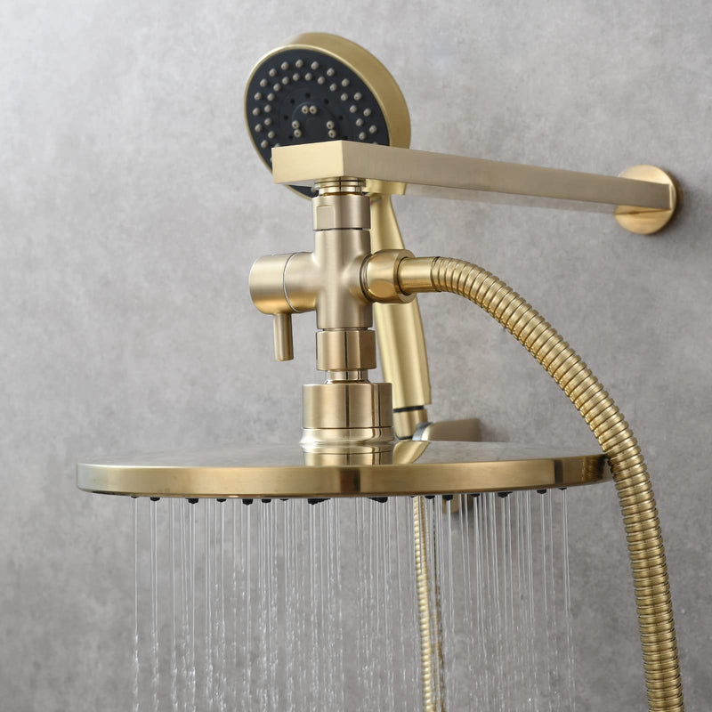 Tecmolog Brass Shower Diverter G1/2" 2-Way Shower Arm Diverter for Hand Held Showerhead and Fixed Spray Head, Brushed Gold, DSF007J2