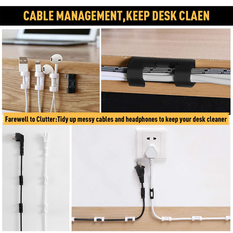 Cable Clips with Strong Self-Adhesive, XIAOXI Cable Management TV PC Wire Holder Sticky Tidy and Organizer Cord and Wires - 40 Pcs (Clear) Transparent