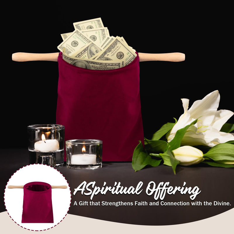 Duuzaoh Church Offering Bags with Removable Wooden Handles, Christian Gifts for Women & Men,Religious Tithe Collection Pouch for Church Services, Communion, Donations(Rose Red 11.8 * 5.7 inch) Rose Red