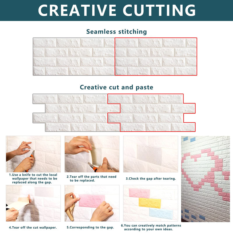 20 PCS White 3D Wall Panels, 29 sq.feet Coverage, Printable Wallpaper Sticker with Self-Adhesive Waterproof Brick PE Foam Wall Panels Peel and Stick for Interior Wall Decor, Home Decoration 20PCS-29 Sq Ft