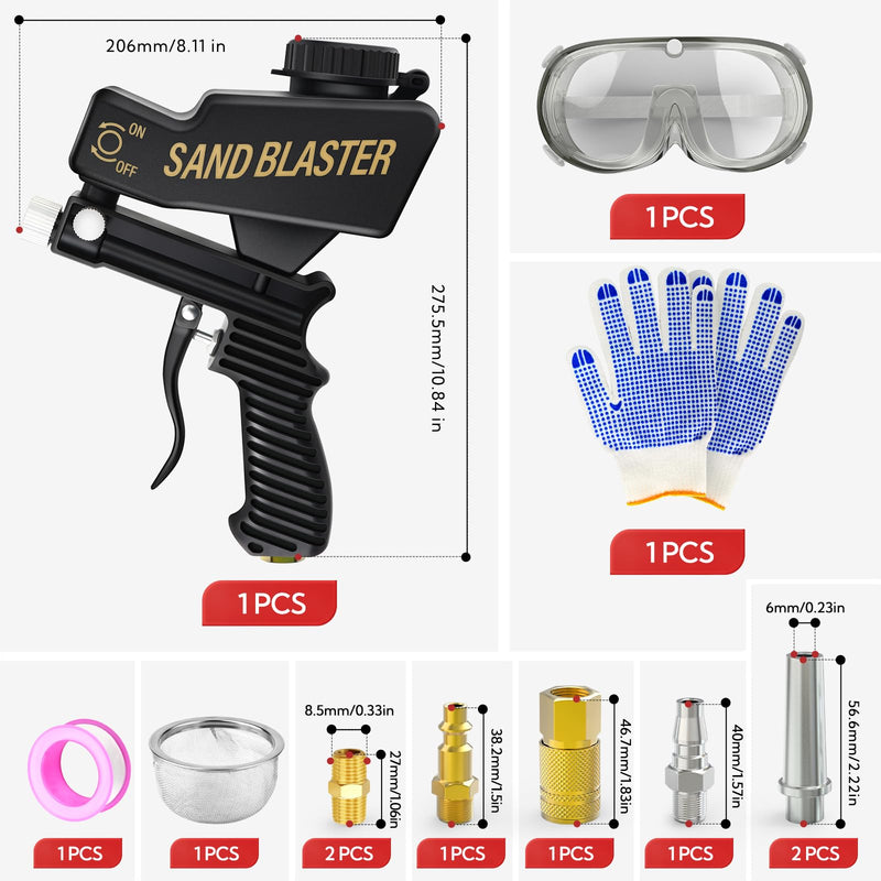 Small Handy Sand Blaster, Air Portable Sand Blasters Kit for Grinding and Polishing Burrs and Rust Removal on the Surface of Metal Materials