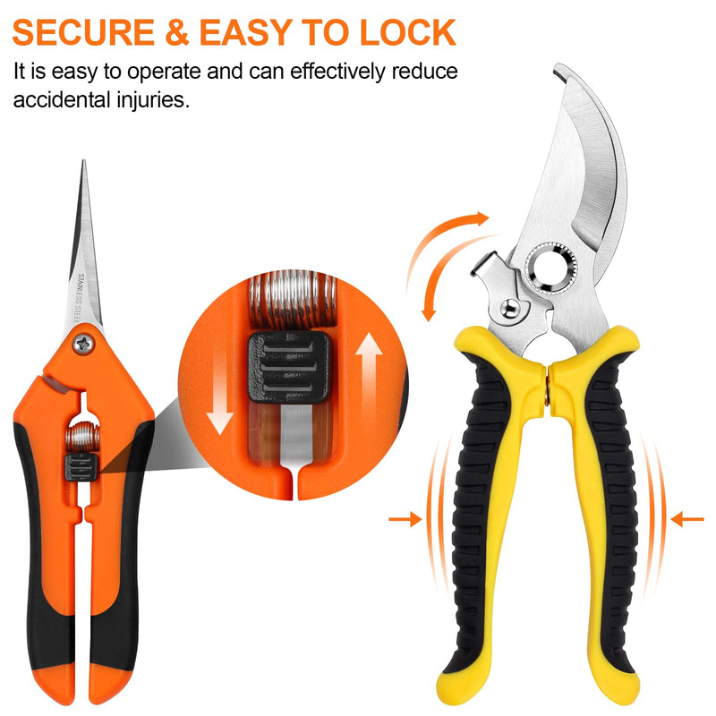 2 Pack Pruning Shears, Garden Shears, Stainless Steel Pruning Shears for Gardening, Garden Clippers, Gardening Tools Scissors with Soft Grip Handle 2 Pack