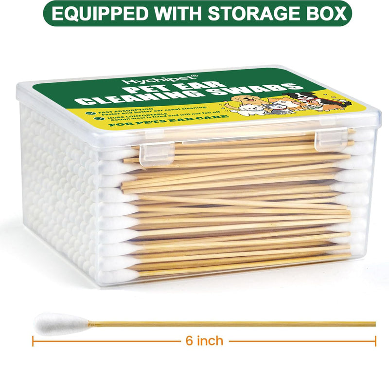 200PCS Long Cotton Swabs in Storage Box,6 Inch Long Cotton Swab with Bamboo Handle for Dogs and Cats - Lint Free,Gentle and Soft Cotton,Ear Swabs Specially Designed for Dogs Ear Cleaning