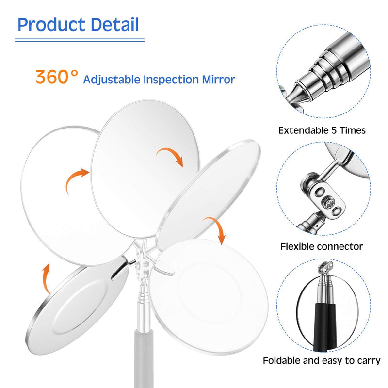 2 Pieces Telescoping Inspection Mirror Set 3 Lb Magnetic Stick Gadget 3.14 Inches Flexible Round Mirror 29.5 Inches Extra Long Handle Telescoping Magnet Pickup Tools for Men Birthday Father's Day