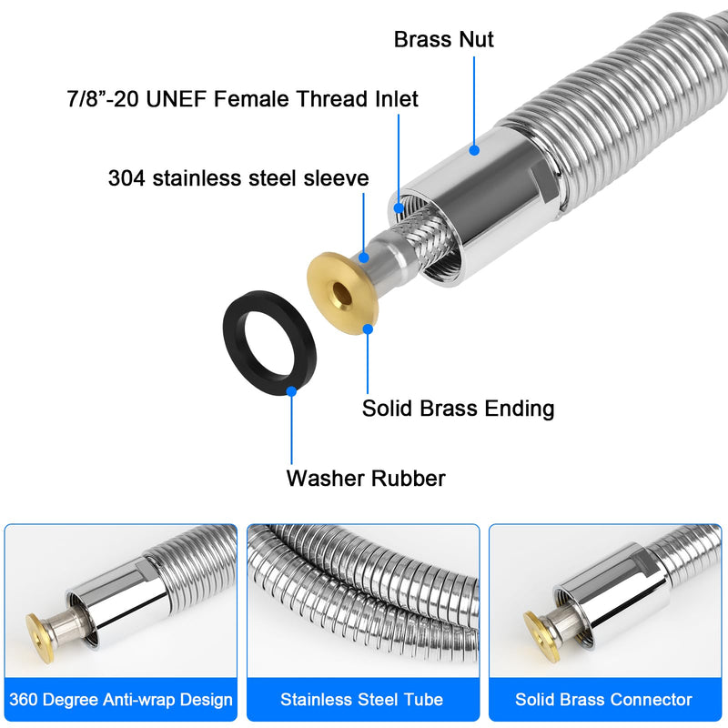 60” Commercial Pre-rinse Sprayer Hose Replacement Parts for Pre Rinse Faucet, Flexible Stainless Steel Dish Spray Hose for Restaurant Industrial Kitchen Faucets