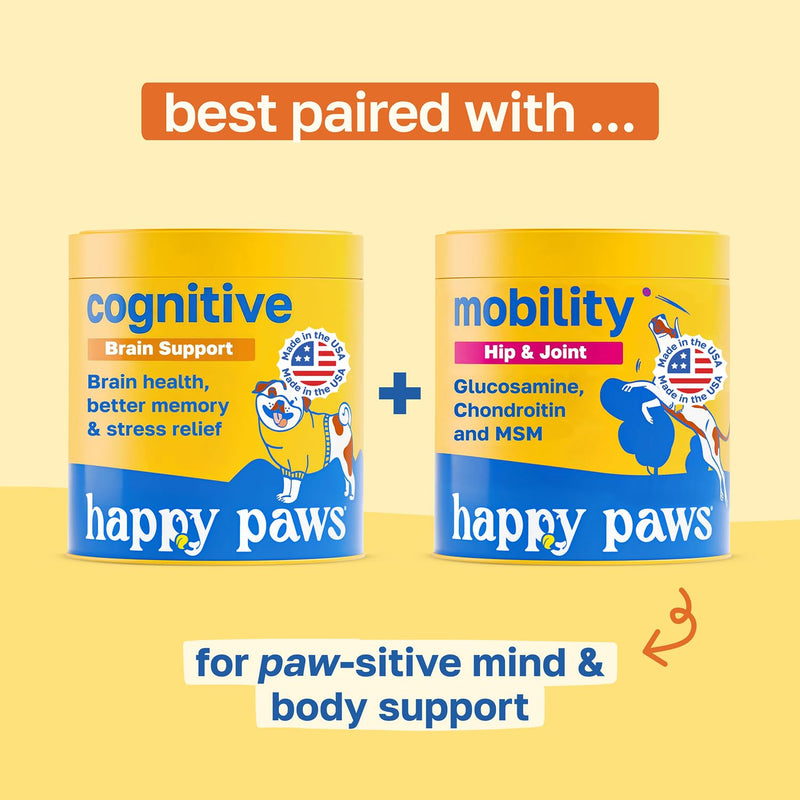 Happy Paws Cognitive Taurine Supplement for Dogs, Soft Chews with Spirulina, CoQ10 & Vitamins B1, B3, B12, Senior Dog Vitamins that Support Cognitive Function, Memory and Focus, 100 Count
