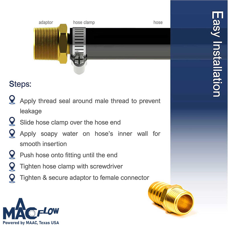 MAACFLOW Brass 3/4" Male NPT to 3/8" Hose ID Barb Barbed Hose Fitting Adaptor Connector (Pack of 1) 3/8" Barb x 3/4" Male NPT Pack of 1