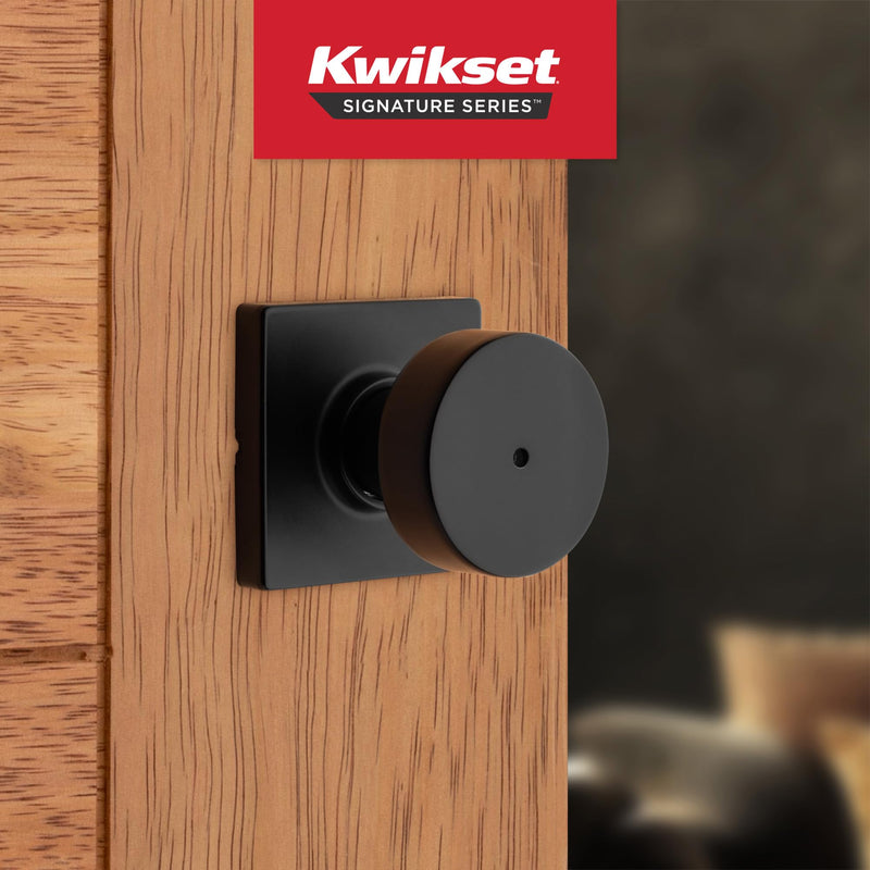 Kwikset Pismo Interior Privacy Door Knob with Lock, Door Handle For Bathroom and Bedroom, Matte Black Keyless Turn Lock Doorknob, with Microban Protection 1 Pack