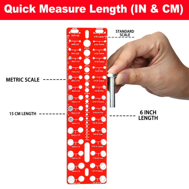 49-Piece Nut and Bolt Thread Checker | 15 Metric & 15 Standard Sizes with 19 Drill Gauges, Wall-Mountable Bolt Size Finder for Quick Identification (DIY/Automotive/Industrial)