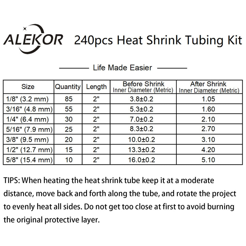 Heat Shrink Tubing Kit - 3:1 Ratio Adhesive Lined, Marine Grade Shrink Wrap Industrial Heat-Shrink Tubing - 240 PCS