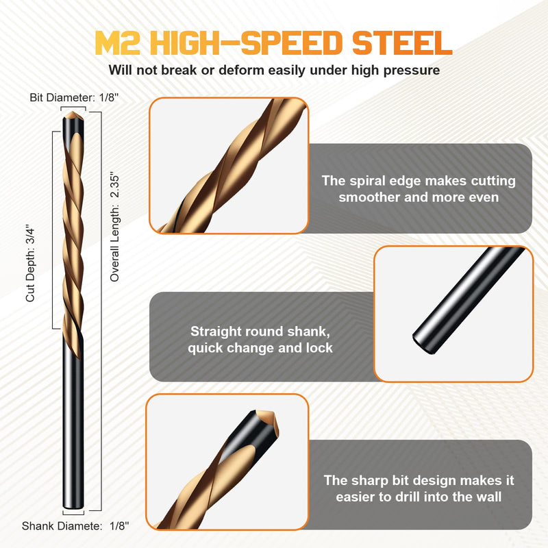 50PCS Drywall Router Bits, 1/8" Drywall Cutting Bit | M2 HSS Guide Point Bits for Spiral Saws and Rotary Power Tools, Designed for Clean Gypsum Board Cutting