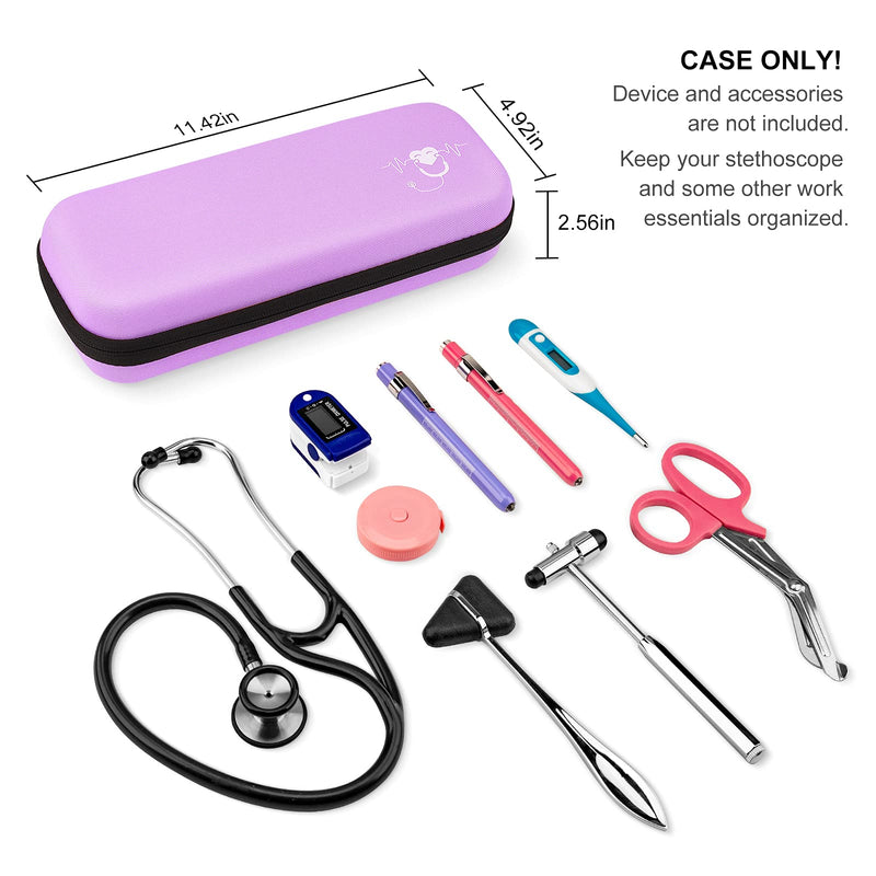 Stethoscope Carrying Case, Hard Stethoscope Case Compatible for 3M Littmann Classic III, Cardiology IV Diagnostic, MDF Acoustica Stethoscopes and Other Nurse Accessories (Purple) Polyester_Purple