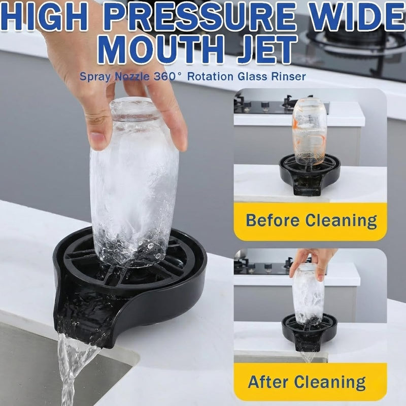 SOONHUA Kitchen Sink Glass Rinser, Pull-Out Spray Head Cup and Bottle Cleaner with Universal Quick Adapters for Fast Rinsing Wine Glasses, Mugs & Jars, Heavy-Duty Chrome Finish