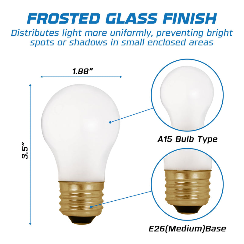 OHLECTRIC A15 Incandescent Bulbs 40 Watt (12-Pack) Small Bulb, Frosted Light Bulbs, Dimmable Bulb, 2700k Warm White, E26 Medium Base, 2500 Hours, 280 lumens, 130 Volts - Pack of 12 Bulbs