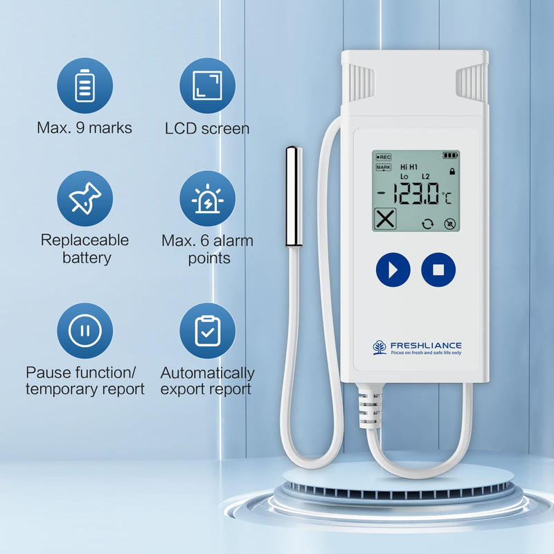 Freshliance Ultra Low Temperature Data Logger, Reusable Temperature Recorder with High Accuracy External Probe, Configurable USB Temperature Monitor 35000 Points with PDF CSV Report, Atlas Log-200 Atlas Log -200