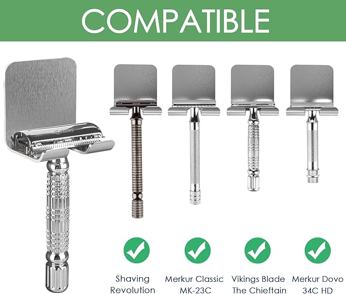 Linkidea 2 Pack Shower Wall Mount Safety Razor Holder Adhesive Shaver Hook Hanger Stand Bathroom Wall Mounted Razor Holder for Viking Merkur Double Edge Safety Razor - NewNest Australia