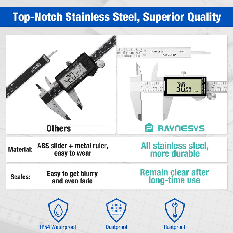 Digital Caliper 12 Inch with Large LCD Screen, Inch/MM/Fraction Conversion, 300mm Micrometer Caliper All Stainless Steel Diameter Measuring Tool for Jewelers/Woodworkers/DIY 12inch