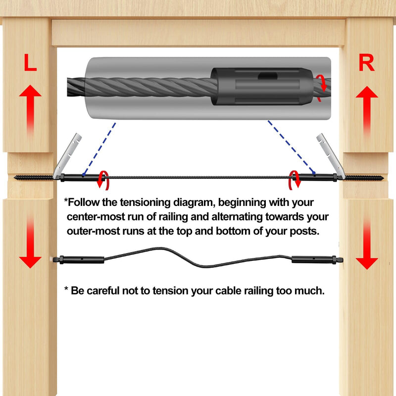 BLIKA 10 Pair 1/8" Black Left & Right Swage Lag Screws for Wood Posts-Hidden Crimp Design, T316 Stainless Steel, Hidden Crimp Cable Railing Kit, Wire Railing Kit for Decks 1/8"