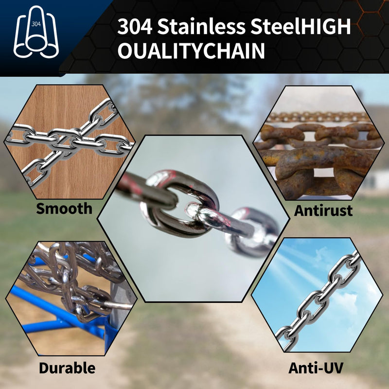 Stainless Steel Link Chain, 304 Stainless Steel Link Proof Coil Chain Heavy Duty Chains Hanging Safety Chain for Swing Plants Anti-Theft 5/64in-16.4ft - NewNest Australia