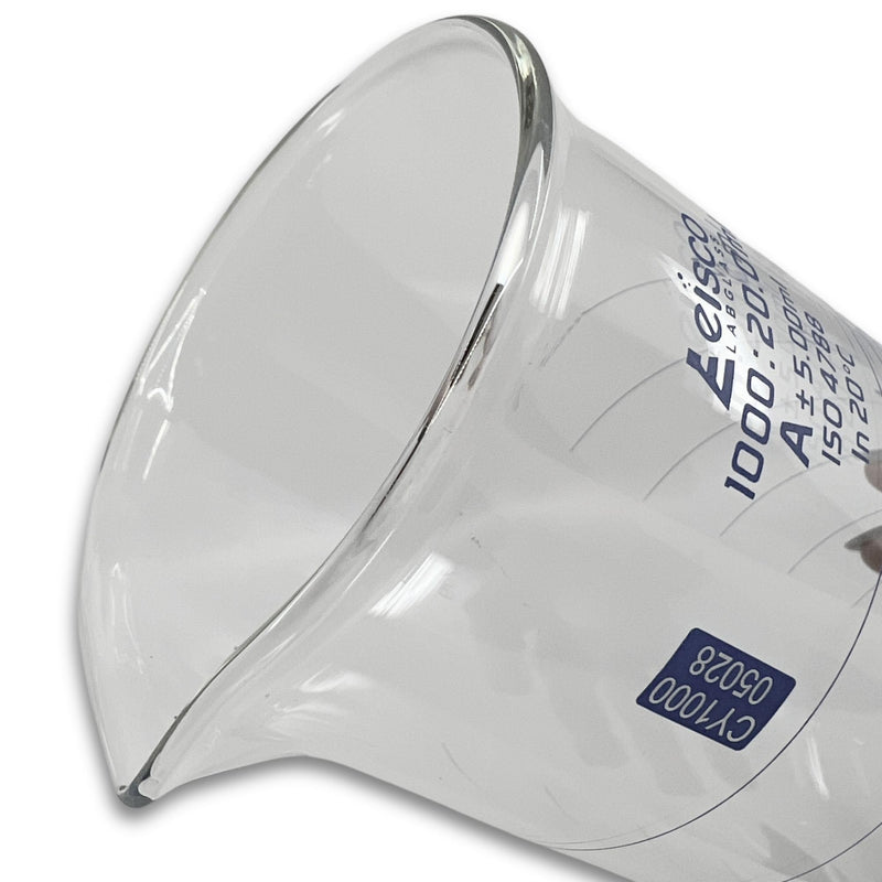 Eisco Labs - Measuring Cylinder, 1000mL - Class A - Squat Form, ISO 4788 Certified, Graduated Glass Cylinder for Lab Use, Precise Liquid Measurement, Scientific Glassware for Chemistry & Research Labs