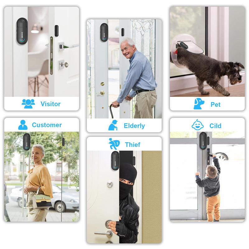 Pool Door Alarms for Home Security Loud, 0-120 Db Volume Ajustable with 4 Modes, Wireless Door Alarm with Remote for Kids Safety/Dementia Patients/Home/Pool (2 Sensor & 1 Remote) 1 Remote & 2 Sensor
