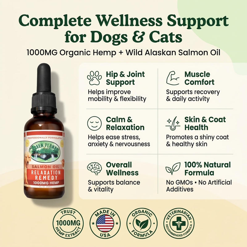 Pet Hemp Oil |Dogs and Cats | Wild Alaskan Salmon Hemp Oil |Hip, Joint and Muscle Support | Aids with Skin, Coat, Anxiety, Stress and Pain | 1000 mg