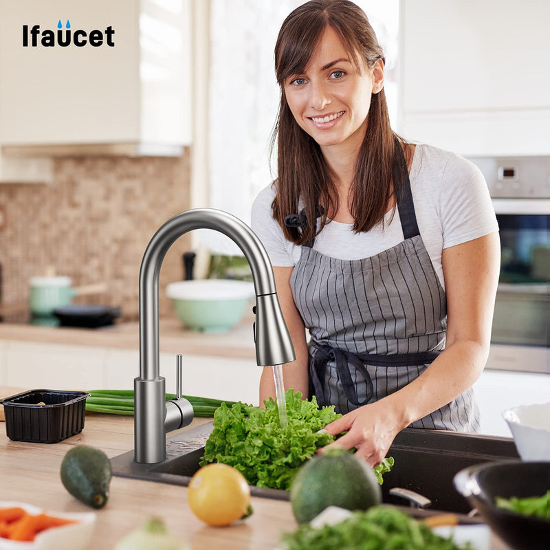 Kitchen Faucet Head Replacement 3 Modes with 17 Adapters, Pull Down Spray Head for Kitchen Faucet, Kitchen Sink Faucet Head G 1/2, Sprayer Head Replacement, Compatible with Moen，Delta, Kohler Faucets Brushed Nickel with 17 Adapters