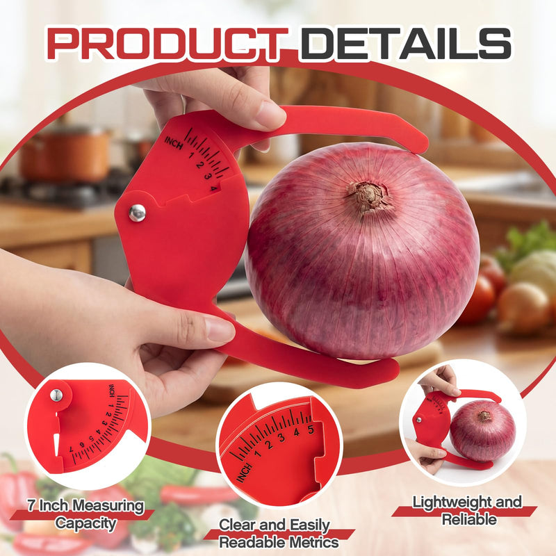 2 Pcs Plastic Pocket Caliper 7" Range Tree Caliper Measuring Tool for Onion, Fruit and Vegetable Diameter Measurement, 1/4 Inch Scale, Red, Easy to Read, Portable to Carry 2