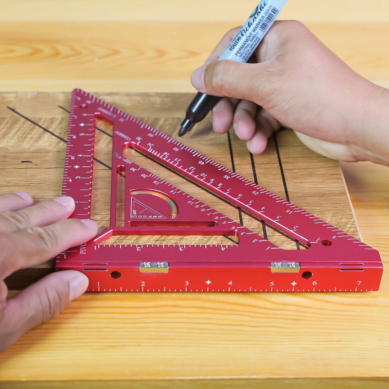 7.5" Magnetic Rafter Square with Jig Block - Multi-Angle Measuring Tool (90° & 180°) for Precise Carpentry & Flatwork(Red) Red