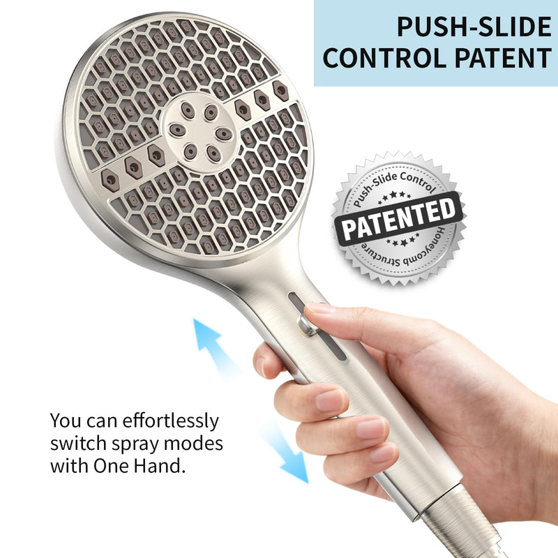 Shower Head, High Pressure 9-Spray Modes Handheld Showerhead, 71" Long Hose Hand Held Shower, Brushed Nickel Shower Head With Wall Bracket & Power Wash