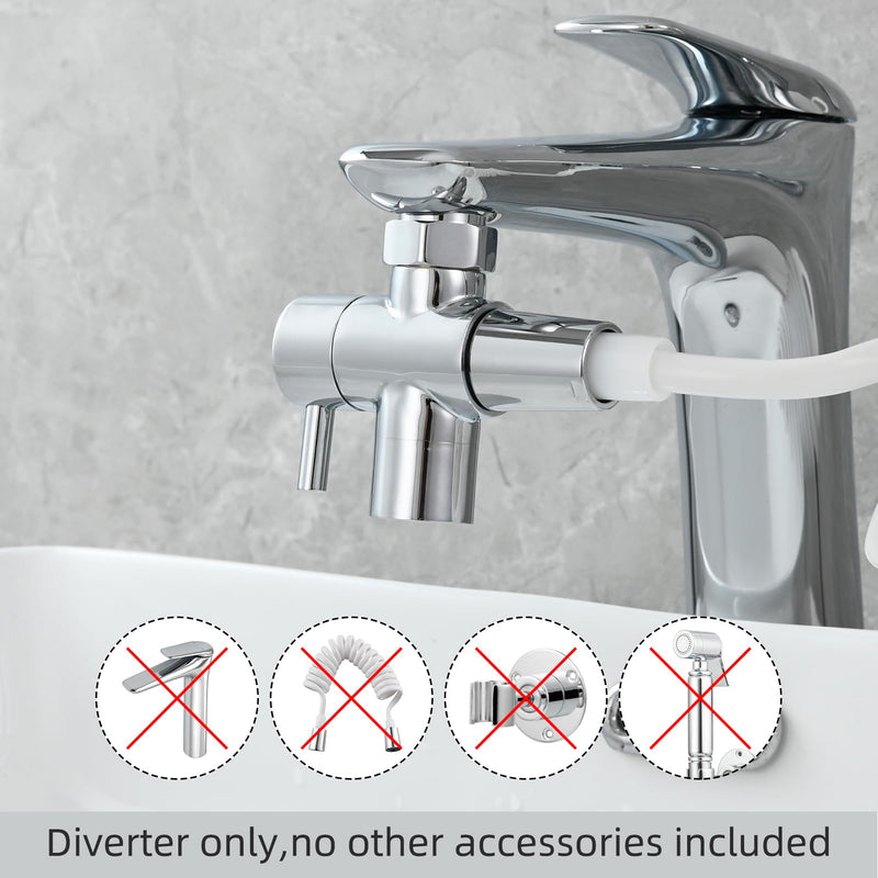 Tecmolog Sink Valve Diverter Faucet Splitter Brass Adapter 3 Way Faucet Diverter Valve, Sink Tap Replacement Part M22 X M24, Chrome, SBA021C
