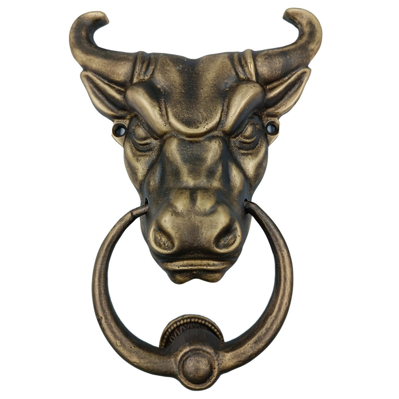 Bull Head Door Knocker,Solid Brass,6.5 inches Tall,Front Door Ornament (Antique Bronze) Antique Bronze