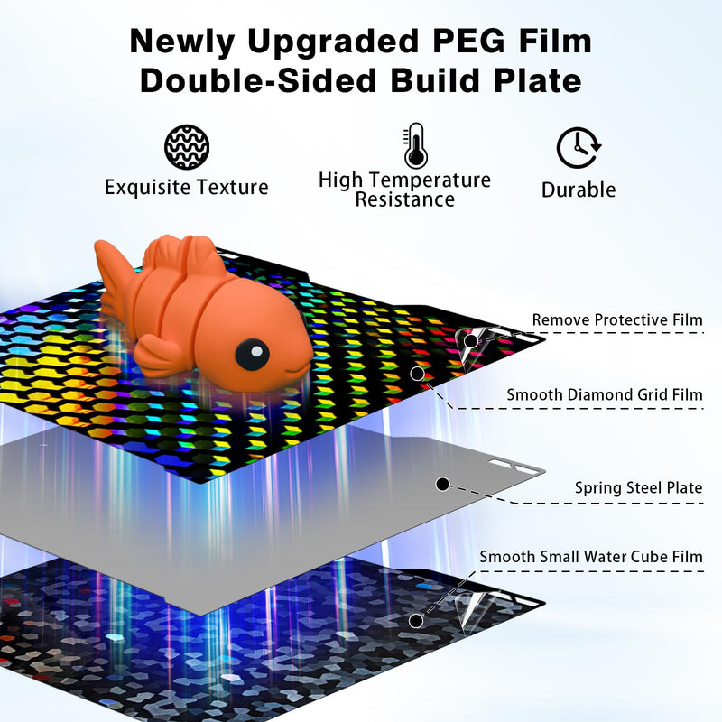 Holographic H2C/A2L Build Plate for Bambu Lab 335x325mm, Flexible Smooth PEG H2C Print Plate for Bambu Lab H2C/A2L 3D Printer Bed Platform Diamond Grid+ Water Cube PEG