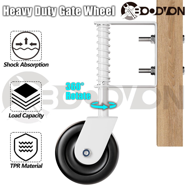 4.3" Heavy Duty Gate Caster with Bearing, Spring Loaded Gate Wheels with Bear, Gate Caster Wheel with 360° Rotation for Wooden Gate Fence, Metal Tube Gate, 220 Lbs Capacity, White, 1 Pack