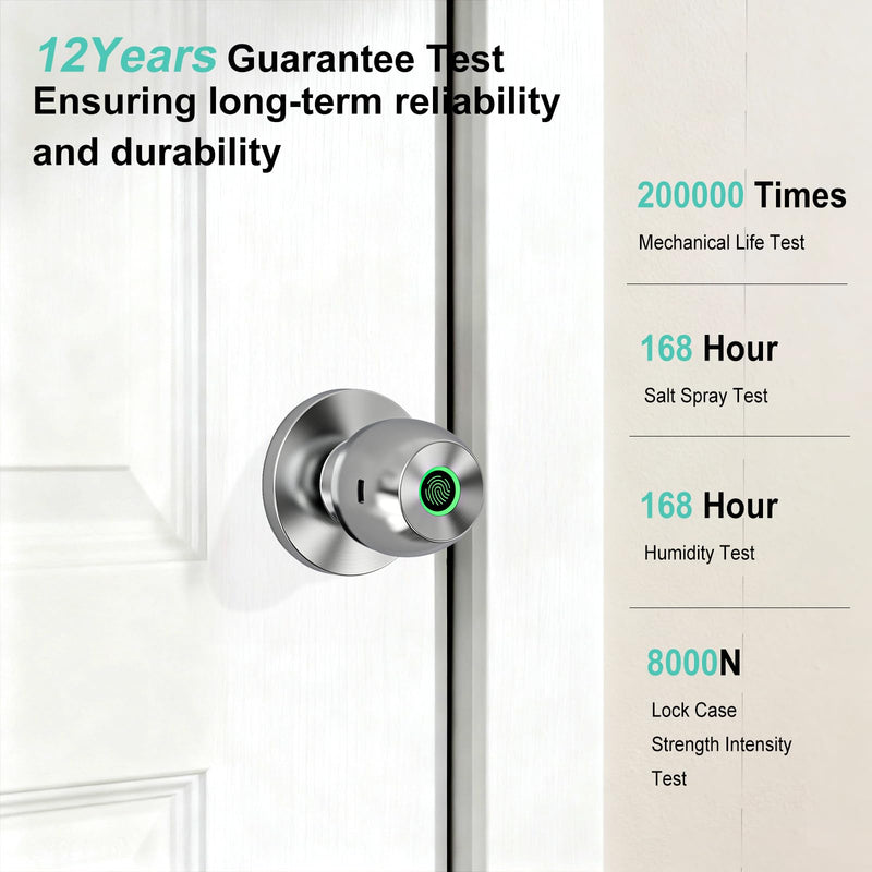 52HZ Smart Fingerprint Door Lock, 3 in 1 Finger Print Door Knob with Tuya App Control & Key, Auto Lock, Thumbprint Keyless Entry Door Lock for Front Door, Home, Apartment, Office, Satin Nickel